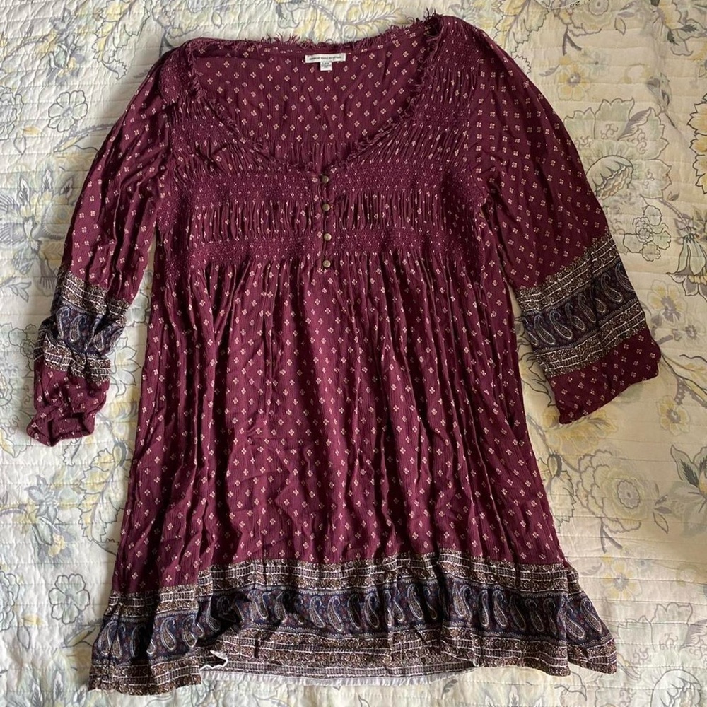 American Eagle Outfitters Maroon Patterned Blouse